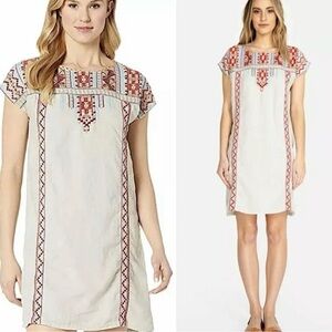 Johnny Was Ezra ,Embroidered beige tunic Dress